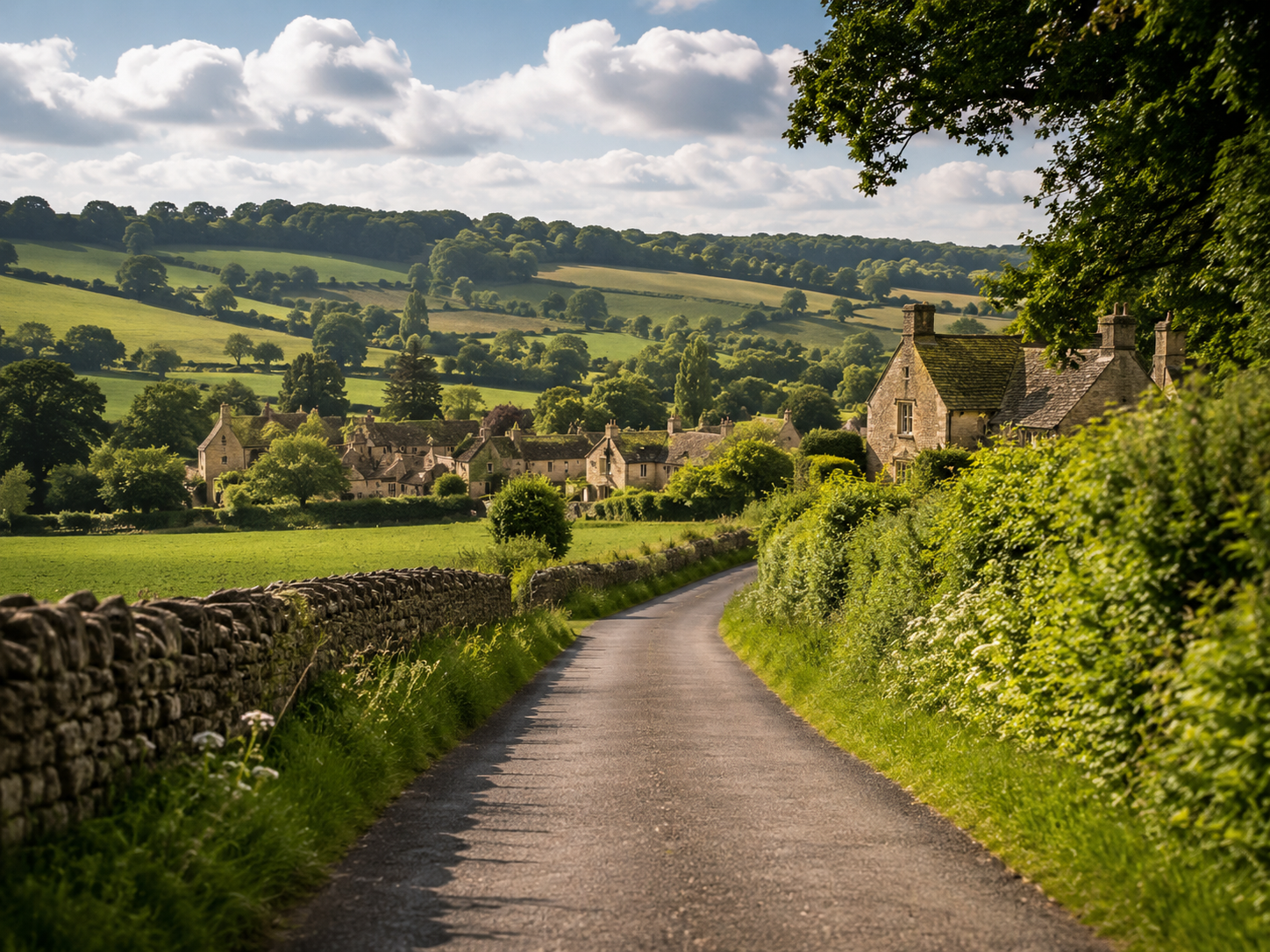 Rural road approaching the Cotswolds